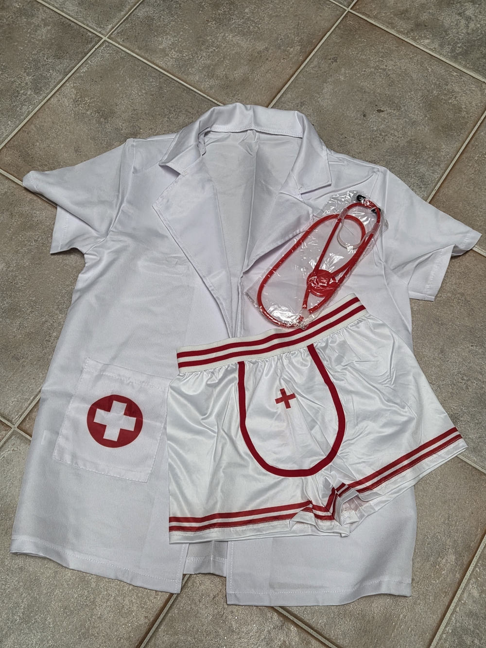 White SISSY Nurse Costume Set with Red Cross Accents